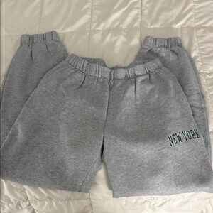 Brandy Melville Gray Track Shorts with Green "New York" Graphic